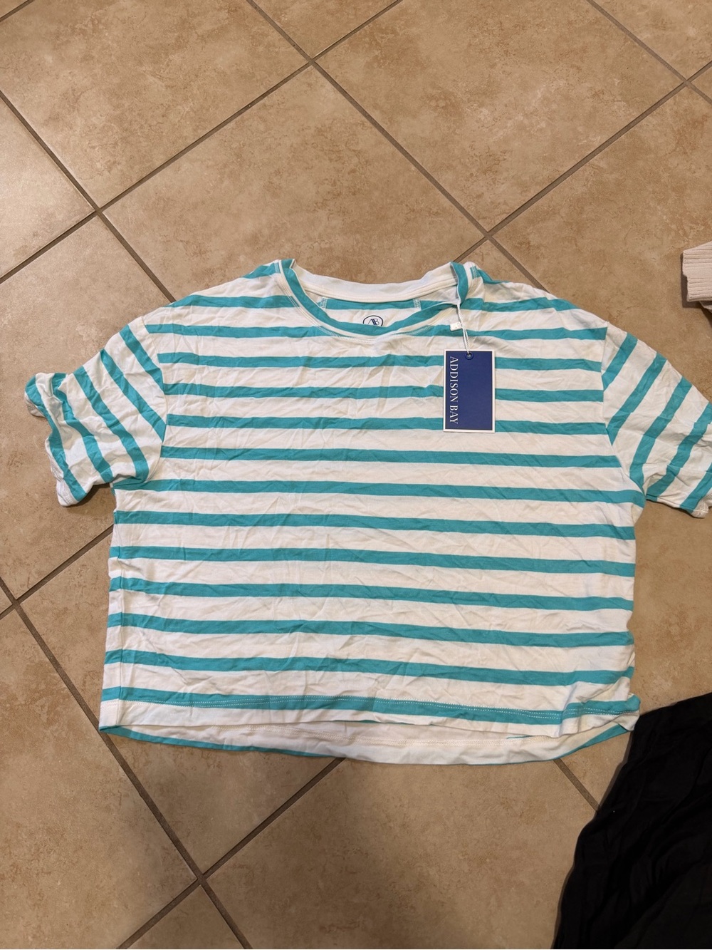 NWT Addison bay Short Sleeve Stripe Tee in Teal and White size medium